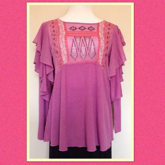 Free People Embroidered Ruffled Top - Picture 1 of 5